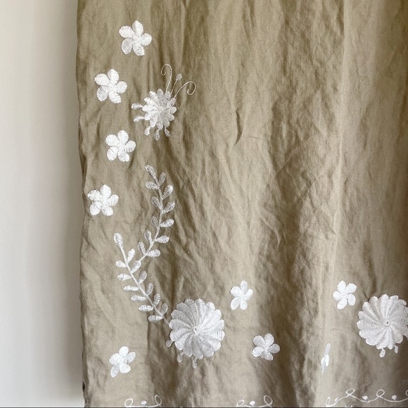 ZARA Embroidered Flower Linen Dress (Khaki/Tan) - Picture 2 of 5